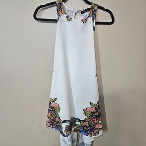 Beachy high-low halter tie waist dress white